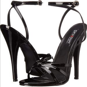 Black 6inch tip heels with straps around ankle